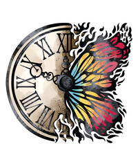 Time Butterfly Vintage Roman Numerals Design