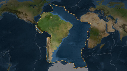 South American plate extracted. Patterson Cylindrical. Satellite