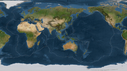 Sunda plate - global map. Patterson Cylindrical. Satellite