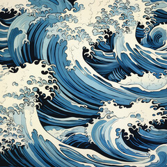 Blue background with white waves created with Generative Ai