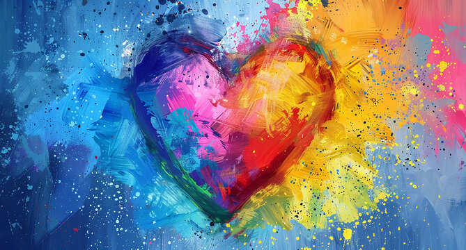 A graphic heart with rainbow colors, LGBTQ, pride