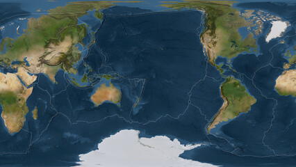 Tonga plate - global map. Patterson Cylindrical. Satellite