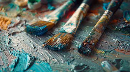 Paintbrushes on a colorful palette