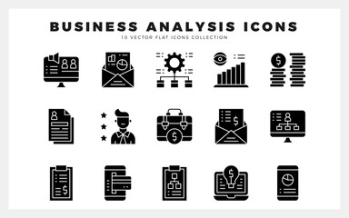 15 Business Analysis Glyph icon pack. vector illustration.