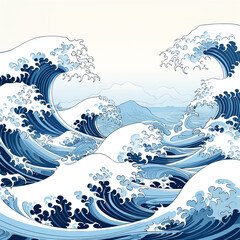 Fototapeta na wymiar Blue background with white waves created with Generative Ai
