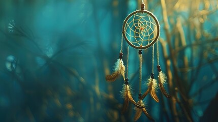 Embrace the magic of a dream catcher, its ethereal form suspended against a seamless canvas, weaving dreams of hope and inspiration, a symbol of positivity and light. - obrazy, fototapety, plakaty