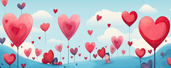 whimsical of red heart on white background
