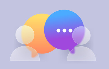 Glass morphism communication icon. Two avatars and bubble chats