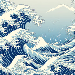 Blue background with white waves created with Generative Ai