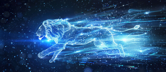 Running lion patronus made of magical blue energy