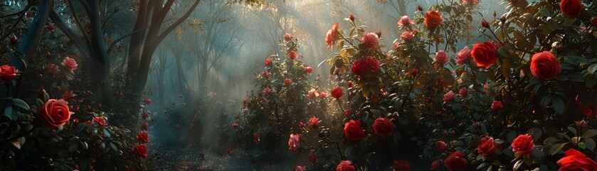A surreal garden of talking roses in a spellbinding display - obrazy, fototapety, plakaty