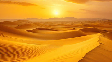Sandy dunes in desert, clear weather, sunset