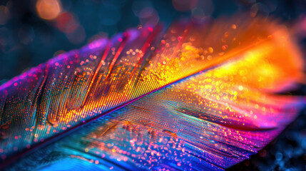 Psychedelic image of phoenix feather, fantastic colors, microscopic - obrazy, fototapety, plakaty