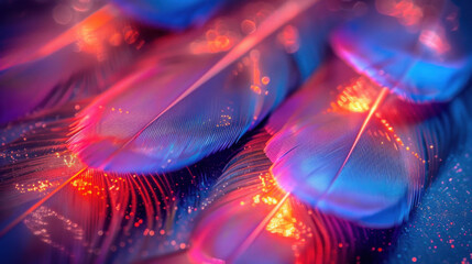 Psychedelic image of phoenix feather, fantastic colors, microscopic