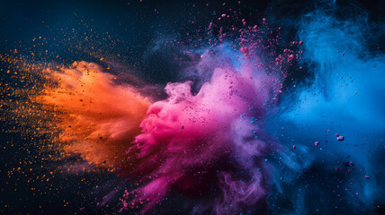 Colorful powder explosion on dark background