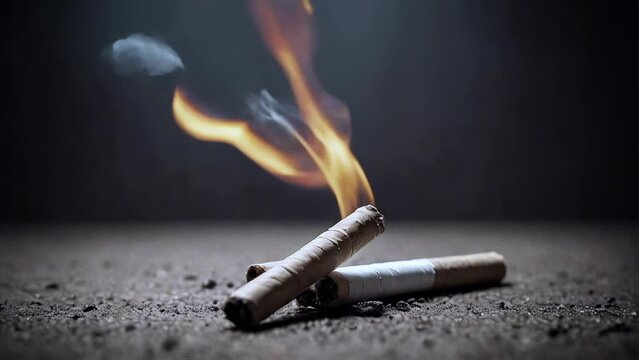 smoking cigarette butts on a neutral background. Concept: bad habit