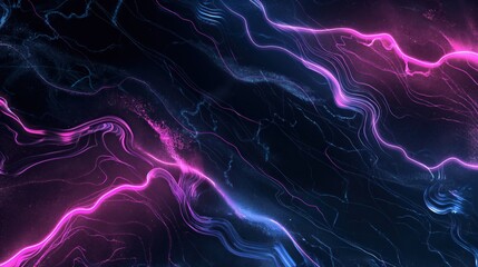 Dark grunge stone texture and purple blue glowing neon waves abstract background. Generative AI