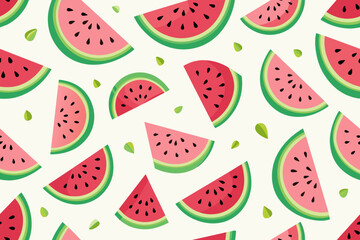 seamless pattern with pastel watermelon slices on white background