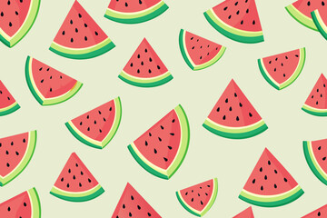 seamless pattern with pastel watermelon slices on white background