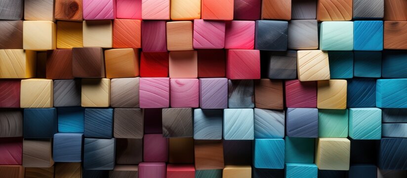 Colorful wooden cubes as a background image. Close-up.