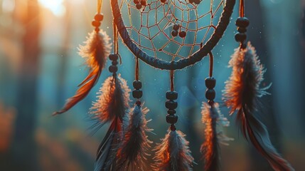 Surrender to the magic of a dream catcher, its delicate feathers and intricate patterns weaving dreams of hope and inspiration against a seamless backdrop, a symbol of positivity and light. - obrazy, fototapety, plakaty