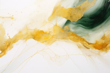 Acrylic Fluid Art. Dark green waves in abstract ocean and golden foamy waves. Marble effect background or texture.