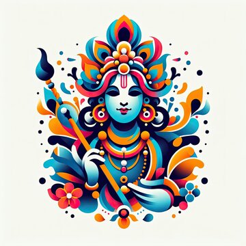 abstract colorful illustration of a lord Krishna Hindu Indian god deity on white background
