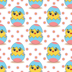 Easter seamless pattern with bunnies and chickens