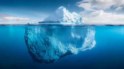 showcasing the colossal size of an iceberg with a significant portion submerged under the ocean