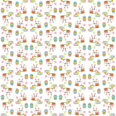 Easter seamless pattern with bunnies and chickens