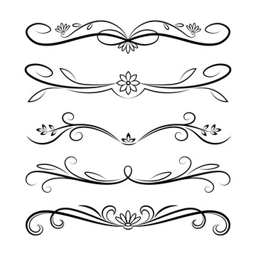 Decorative floral dividers and ornament, vector collection of calligraphic design elements. 
