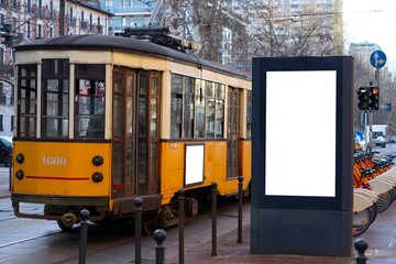 Naklejka premium Bus and tram stop in Milan.