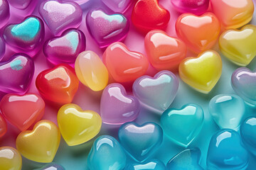 Colorful Heart Shaped Candies Piled on Top of Each Other in a Vibrant Display of Sweetness