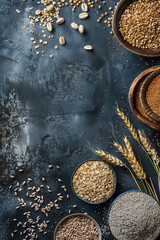 Top view of grains with copy space for text. Food background. Generative AI. - 758144189