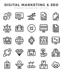 Digital Marketing & SEO elements. Lineal web icon set. Simple vector illustration.