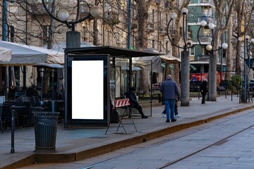 Fototapeta premium Bus and tram stop in Milan.