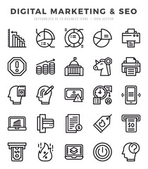 Set of Digital Marketing & SEO Icons. Simple line art style icons pack.