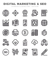 Set of Digital Marketing & SEO icons in Lineal style. Lineal Icons symbol collection.