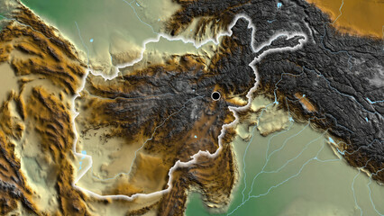 Shape of Afghanistan. Glowed. Relief.