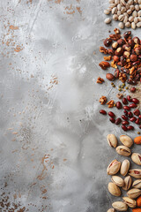 Top view of nuts and beans with copy space for text. Food background. Generative AI. - 758144721