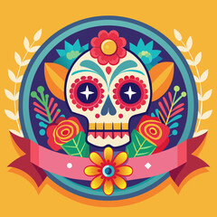 Vibrant spirit of Dia de los Muertos Design a colorful badge that pays homage to the rich traditions and joyful