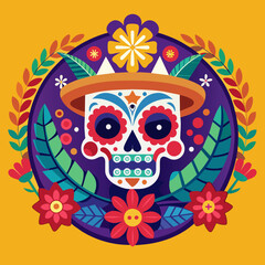 Vibrant spirit of Dia de los Muertos Design a colorful badge that pays homage to the rich traditions and joyful