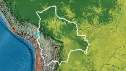 Shape of Bolivia. Glowed. Topographic.