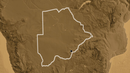 Shape of Botswana. Glowed. Sepia elevation. © zelwanka