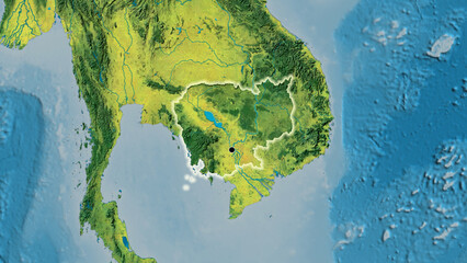 Shape of Cambodia. Glowed. Topographic.