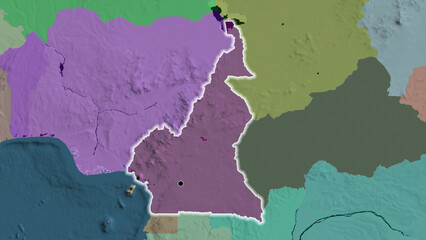 Shape of Cameroun. Glowed. Administrative.