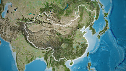 Shape of China. Glowed. Satellite. - obrazy, fototapety, plakaty