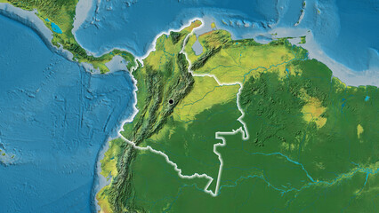 Fototapeta na wymiar Shape of Colombia. Glowed. Topographic.