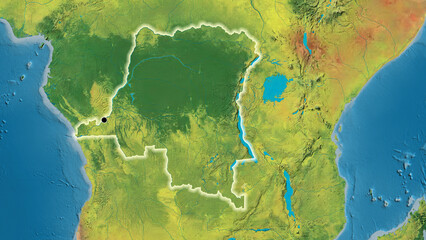 Fototapeta na wymiar Shape of Democratic Republic of the Congo. Glowed. Topographic.