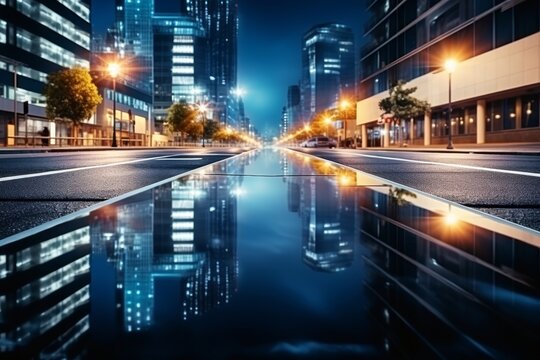 Panoramic cityscape wallpaper with reflective skyscrapers and modern urban landscape view